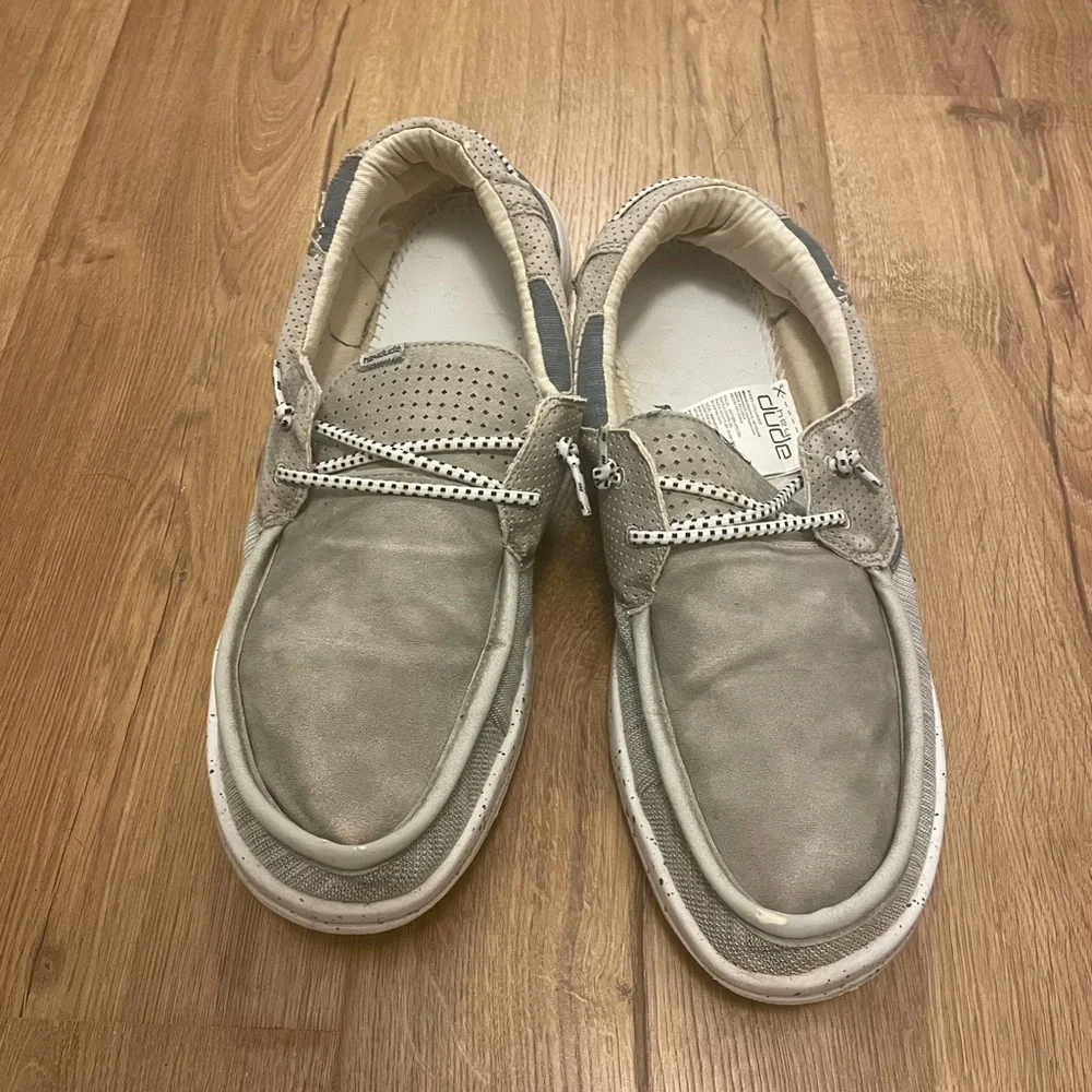 HEYDUDE Men's Slip on Grey Welsh Grip Mix Oyster Shoes Size 14 Comfort No insole